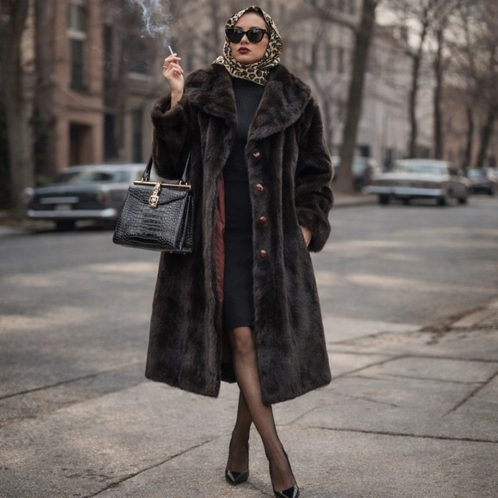 Vintage Brown Faux Fur L Coat Rich Espresso Glam Mob Wife Aesthetic  Outerwear